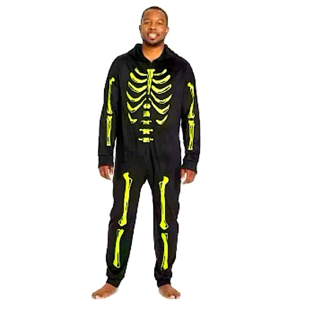 NWT‎ Hyde & Eek! Men’s Glow-in-the-Dark Skeleton One-Piece Pajama – Medium & Lg